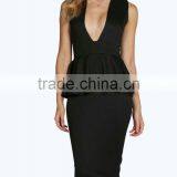 Yihao OEM Factory 2016 Women New Summer Latest Designs V Neck Midi Peplum Dress Fashion for Ladies thumbnail-3
