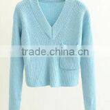 EY0864S Women Long Sleeve Deep V-Neck Knitted Pullover Sweater thumbnail-1