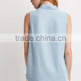 Fashion Sleeveless Lightweight Fabric Denim Shirt,collared Shirt With Patch Pocket thumbnail-3