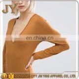 Custom Causal Long Sleeve T-shirts V-neck Tops Tan Color Tops for Women Tops for Women thumbnail-4