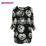 OEM Floral Print Clothing Mesh Causal Plus Size Women T-Shirt
