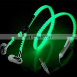 Cheap Zip high quality glowing earphones with mic