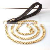 New Golden Stainless Steel Leather Rope Pet Leash Training Dog thumbnail-1