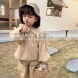 6752/Baby Girls Solid Peter Pan Collar Top With Ruffles Pants Set High Quality Boutique Girls Suit thumbnail-4