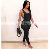 2020 New Arrivals Women Solid Color Jumpsuit Ladies Backless V-Neck Sleeveless Bodysuit Women Pleated Jumpsuit thumbnail-3