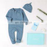 Hot Sale Double Zipper Organic Cotton Long Sleeve Romper Hat Set thumbnail-2