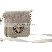 High Quality Bag Natural Color in Cotton Jute Fabric Buddha Inspired Sling Bag Indian Manufacturer thumbnail-1