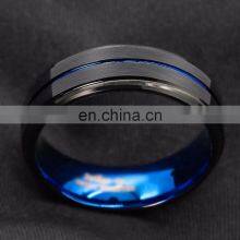 Luxury Titanium Ring For Men Surface Black Blue Groove Inside Blue Face Stainless Steel Ring thumbnail-3