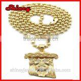 2014 gold brass jesus piece with bead chain necklace hip hop