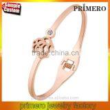 Fashion 18k Rose Gold Zircon Bracelet Beautiful Camellias Titanium Bangle Jewelry thumbnail-1