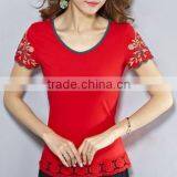 Summer Wear New National Style Embroidery Women's Short Sleeve of Women Tshirts