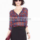 Women's Basic Classic Lightweight Collar Plaid Chiffon Shirt thumbnail-3