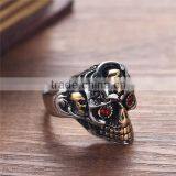 Gold Silver Engraved Vintage Gothic Surgical Stainless Steel Skull Ring for Man thumbnail-3