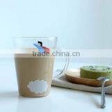 Coffee glass mug with handle tea glass mug with printing