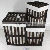 Set of 3 Square Wood Crates With Lid and Liner, Black Finish thumbnail-1