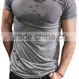 Curved Hem Blank Distressed t Shirts Mock Holes Longline Tee thumbnail-4