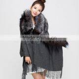 CX-B-P-53A Women Luxury Fox Fur Trim Pashmina Shawl thumbnail-5