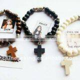 Fashion Wood Beads Bracelets, Wood Cross Charm Jewelry, Promotion Gifts thumbnail-1
