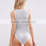 Custom Made Bodysuit With Plunge Neck And Tipping Plain Women Shaper Bodysuit Grey Basic Cotton Slim Fit Underwear thumbnail-3