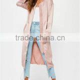 MGOO 2017 New Arrival Long Sleeves Custom Silky Duster Coat Women Pink Zip Up Jackets Spring Satin Blazers thumbnail-3