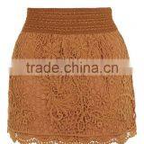 Wholesale OEM Services Crochet Mini Skirt For Ladies Lace Brown Mini Skirts With Wide Stretch Waistband thumbnail-3