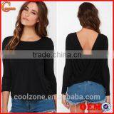 2015 Fashion Lady Long Sleeve Twist Back High Neck Backless Blouse