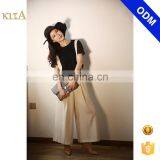 Women Wide Leg Two Braces White Simply Design Pants thumbnail-1