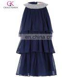 Grace Karin Children Kids Girls Sleeveless Crew Neck Navy blue Chiffon Party Cake Dress CL008979-2