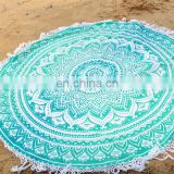 72" Indian Sea Green Mandala Hippie Round Roundie Tapestries Hippy Boho Gypsy Cotton Round Beach Throw Yoga Mat Tassel