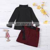 New Children's Wear High Collar Long Sleeve Solid Color Top Belt Tooling Short Skirt Children's Suit thumbnail-5