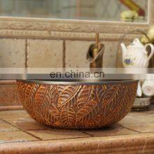 LOTS OF COLOURS Jingdezhen HAND CARVED Leaf Ceramic Wash Basin for Bathroom
