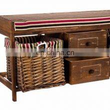 WOOD WICKER SEAT DRAWER STORAGE CABINET CUPBOARD HALLWAY FURNITURE SHOE RACK