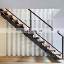 Indoor Steel Structure Support Straight Stairs With Timber Stairs Glass Balustrade Metal Staircase thumbnail-5