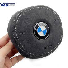 For BMW Alcantara Leather Steering Wheel Airbag Cover Trim Cover White/Black/Red Stitching