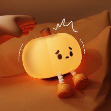 Cute Silicone Kids Night Light Dimmable Pumpkin Clapping Nursery Kids Night Light Rechargeable Bedside Touch Lamp Gift Halloween thumbnail-1