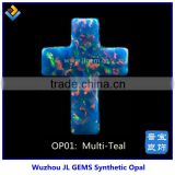 2014 New Products Synthetic Multi Teal Cross Opal Pendant For Jewelry Making of 55 Colors