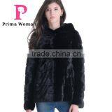 2015 New Design Winter Women Short Mink Fur Coat With Hat Reversible Overcoat