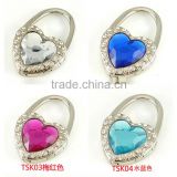 Cheap Crystal Purse Hook Foldable heart shape Purse Holders For Tables Folding Bag Hangers Handbag Holder Mix color