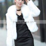 Fashionable White Rabbit Fur Coat With Fox Fur Collar