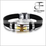 Charm Rubber Silicone Chain Gold Cross Wristband Bracelet for Mens With Stainless Steel Buckle Quality Choice thumbnail-1