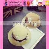 2016 factory hot sale younger girl beach hat flower nice design summer panama hat cheap