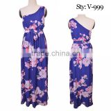Wholesale uk Exquisite flower printed chiffon one-shoulder long maxi summer dresses