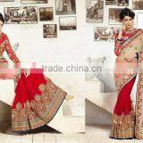Red & Off White Georgette On Net Saree thumbnail-1