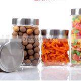 Square Air-tight Glass Jar With Round Metal Lids thumbnail-1