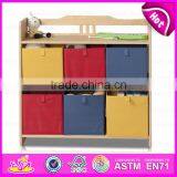 2015 New Cute Kids Wooden Toy Storage Rack,popular Children Wooden Bin Organizer Toy Storage Rack With 9pcs Plastic Bins W08C038 thumbnail-2