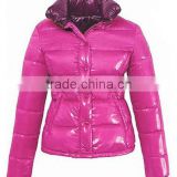 The glossy pink PU women down jacket for winters