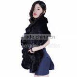 CX-B-M-15 Ladies Latest Kintted Real Mink Fur Woman Fashion Black Fur Shawl thumbnail-3