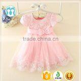 2017 Vietnam Summer Simple Baby Frock Design Pink Short Sleeves Bow-knot Sweet Birthday Party Dresses Turkish Clothes thumbnail-1