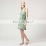 Mint Green Sleeveless Fringed Braided Suede Shift Dress thumbnail-4