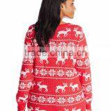 Women Red Sweater Smile Reindeer Pattern Christmas Jumpers With Lights thumbnail-2